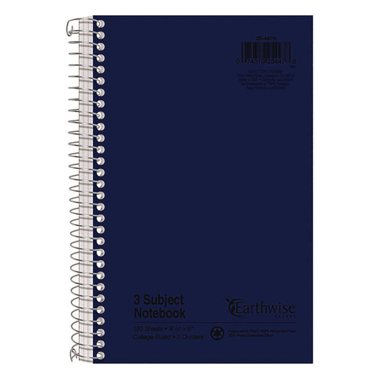 Earthwise by Oxford Recycled Small Notebooks, 3-Subject, Medium/College Rule, Randomly Assorted Covers, (150) 9.5 x 6 Sheets
