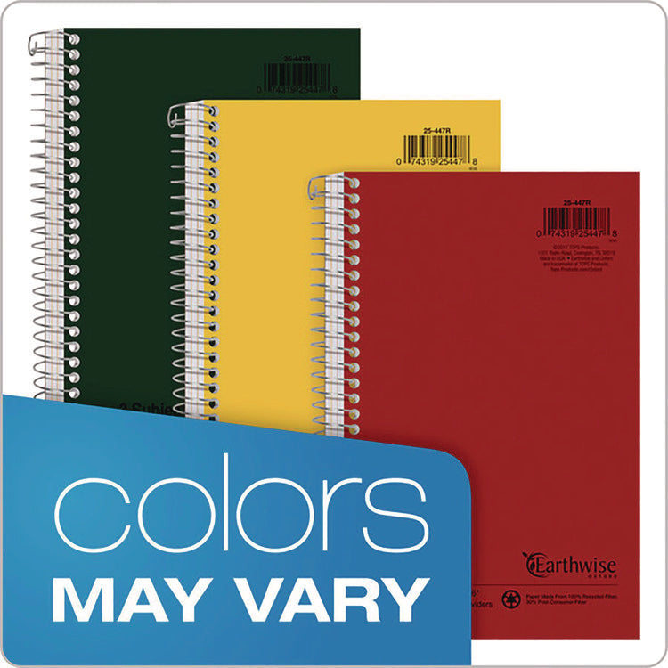 Earthwise by Oxford Recycled Small Notebooks, 3-Subject, Medium/College Rule, Randomly Assorted Covers, (150) 9.5 x 6 Sheets