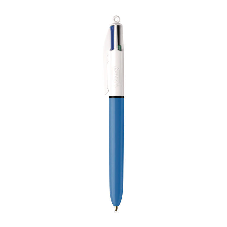 4-Color Multi-Color Ballpoint Pen, Retractable, Medium 1mm, Black/Blue/Green/Red Ink, Blue/White Barrel
