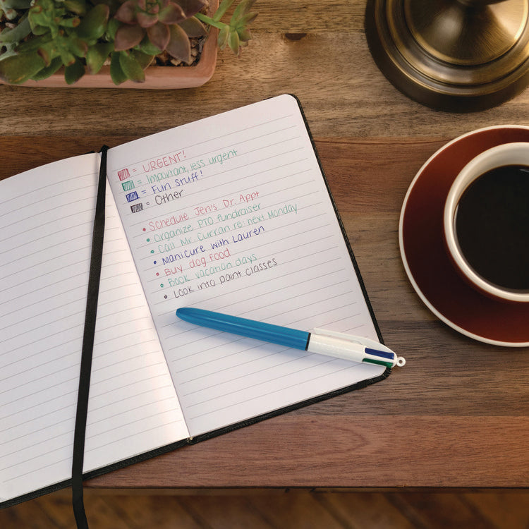 4-Color Multi-Color Ballpoint Pen, Retractable, Medium 1mm, Black/Blue/Green/Red Ink, Blue/White Barrel