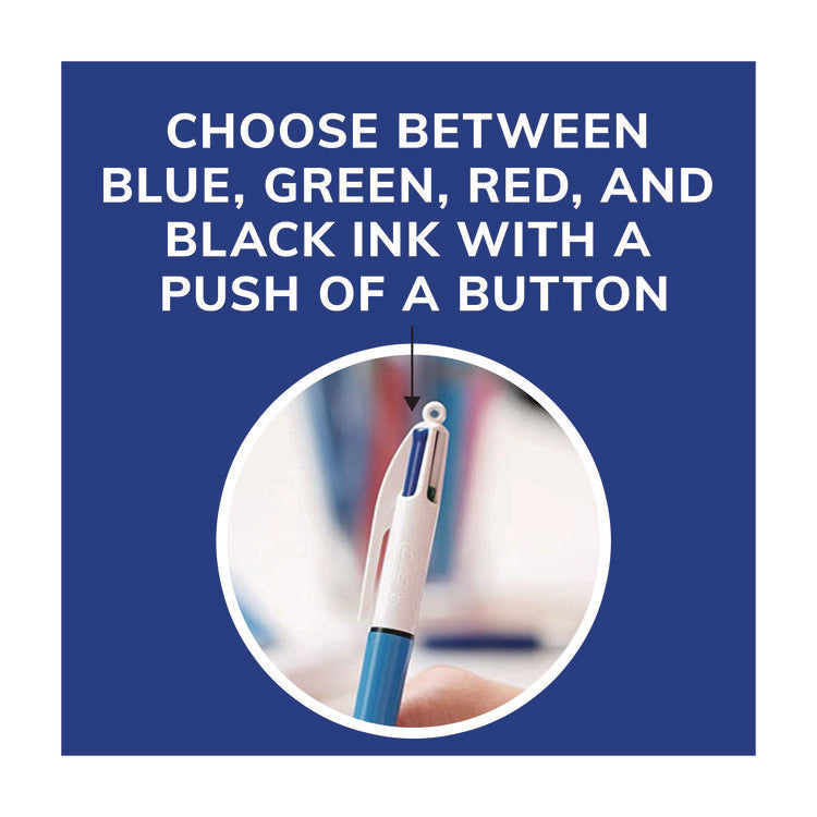 4-Color Multi-Color Ballpoint Pen, Retractable, Medium 1mm, Black/Blue/Green/Red Ink, Blue/White Barrel