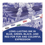 4-Color Multi-Color Ballpoint Pen, Retractable, Medium 1mm, Black/Blue/Green/Red Ink, Blue/White Barrel