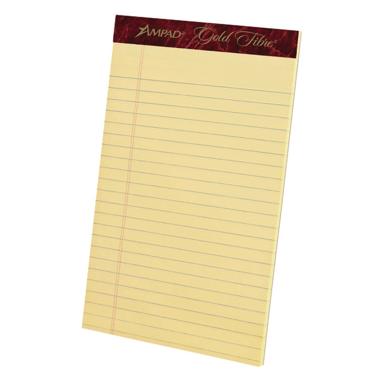 Gold Fibre Quality Writing Pads, Medium/college Rule, 50 Canary-Yellow 5 X 8 Sheets, Dozen