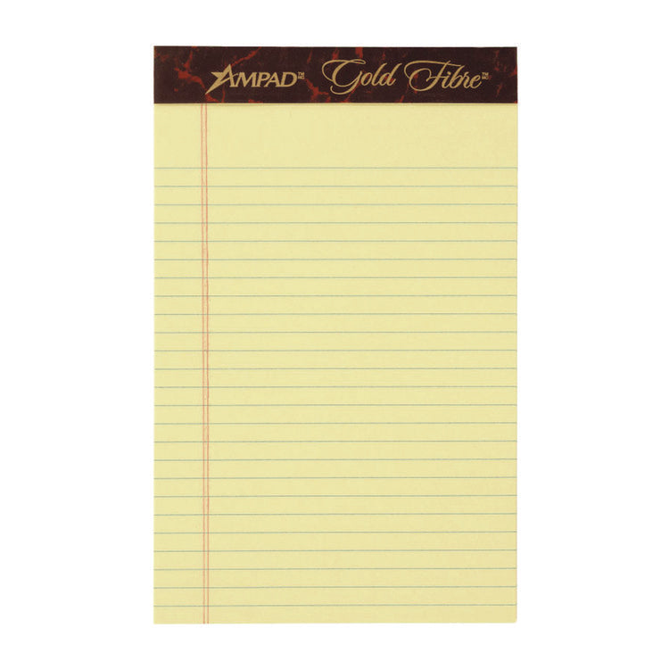 Gold Fibre Quality Writing Pads, Medium/college Rule, 50 Canary-Yellow 5 X 8 Sheets, Dozen