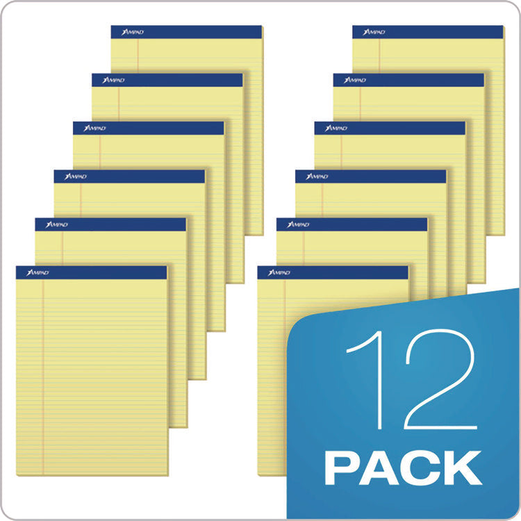 Perforated Writing Pads, Narrow Rule, 50 Canary-Yellow 8.5 X 11.75 Sheets, Dozen