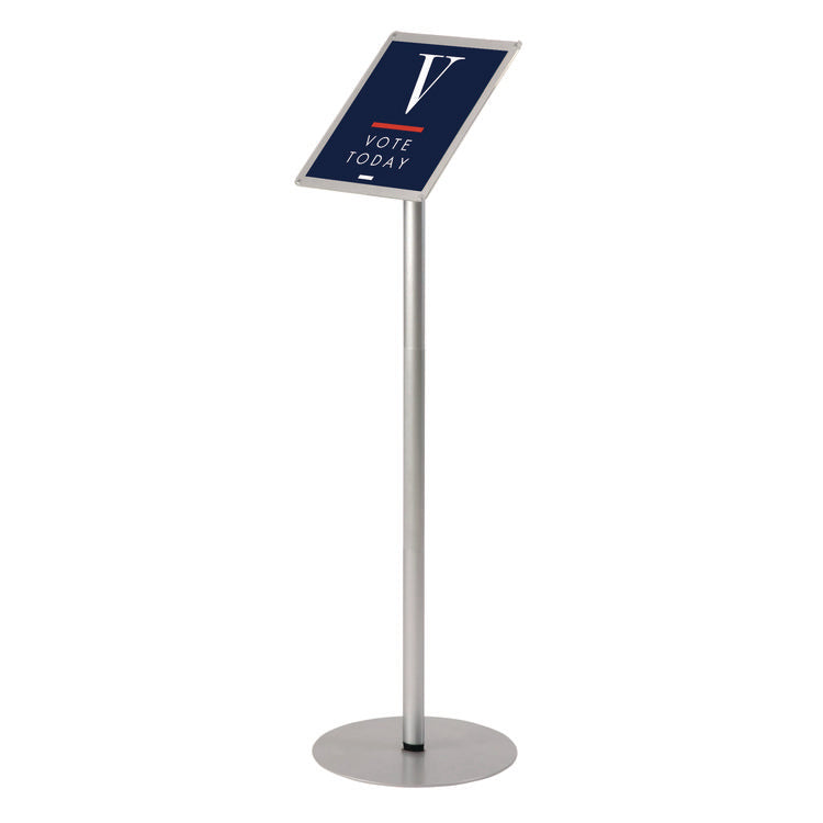 Floor Sign Display with Rear Literature Pocket, 8.5 x 11 Insert, 45" Tall, Silver