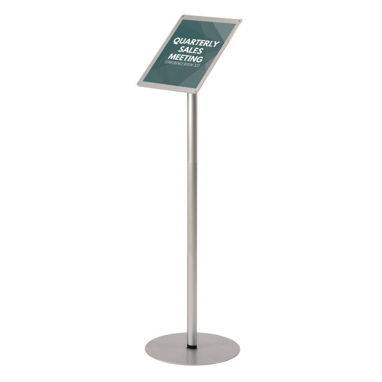 Floor Sign Display with Rear Literature Pocket, 8.5 x 11 Insert, 45" Tall, Silver