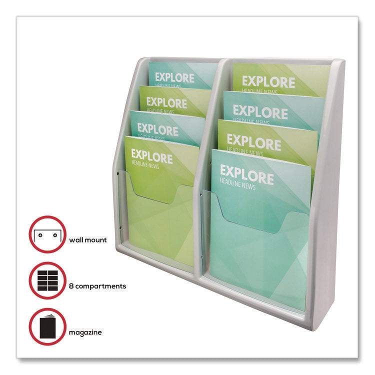 Multi-Tiered Desktop/Wall-Mount Literature Holders, 20.25w x 5d x 19.88h, Gray