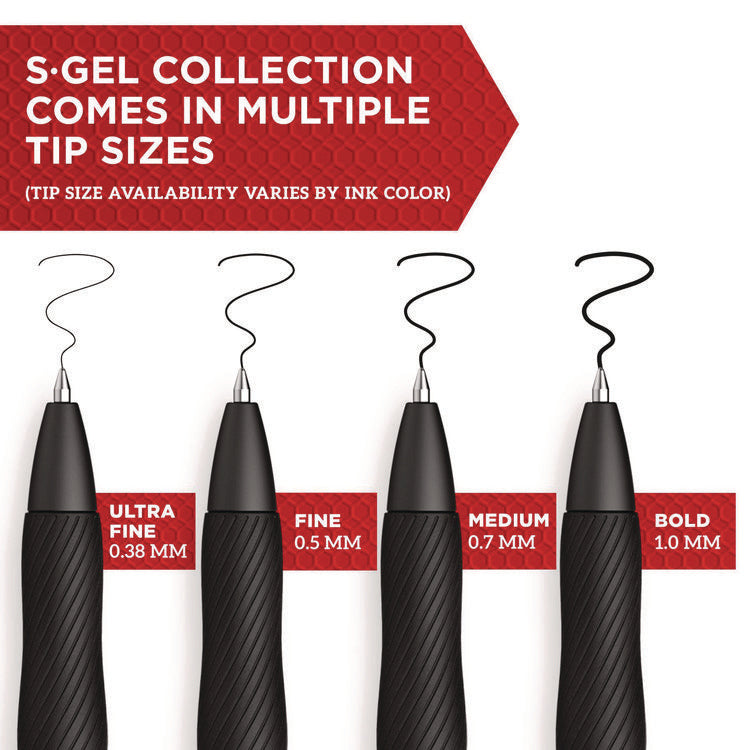 S-GEL HIGH-PERFORMANCE GEL PEN, RETRACTABLE, MEDIUM 0.7 MM, BLACK INK, BLACK BARREL, 4/PACK