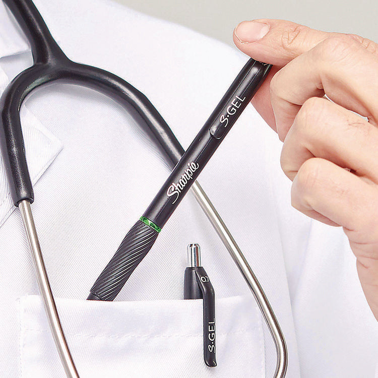 S-GEL HIGH-PERFORMANCE GEL PEN, RETRACTABLE, MEDIUM 0.7 MM, BLACK INK, BLACK BARREL, 36/PACK