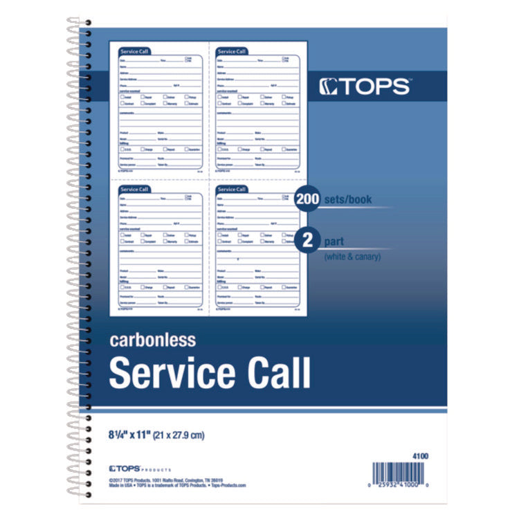 Service Call Book, Two-Part Carbonless, 5.5 x 3.88, 4 Forms/Sheet, 200 Forms Total