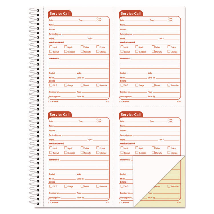 Service Call Book, Two-Part Carbonless, 5.5 x 3.88, 4 Forms/Sheet, 200 Forms Total