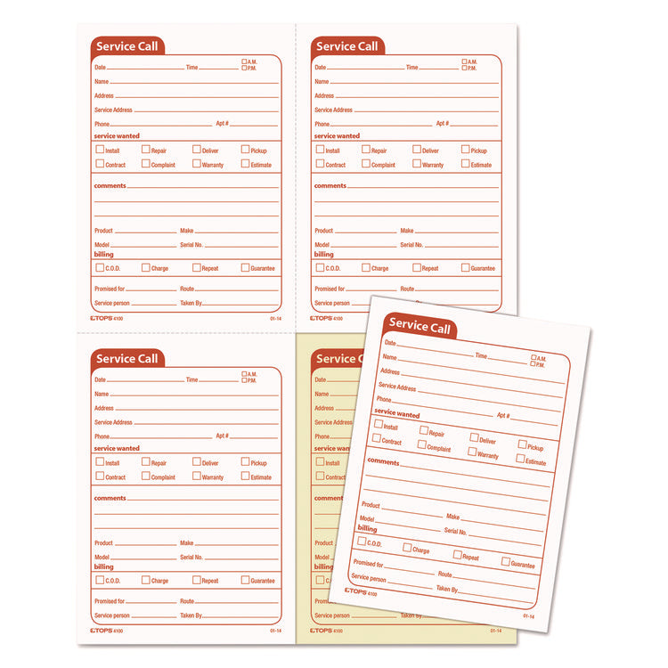 Service Call Book, Two-Part Carbonless, 5.5 x 3.88, 4 Forms/Sheet, 200 Forms Total