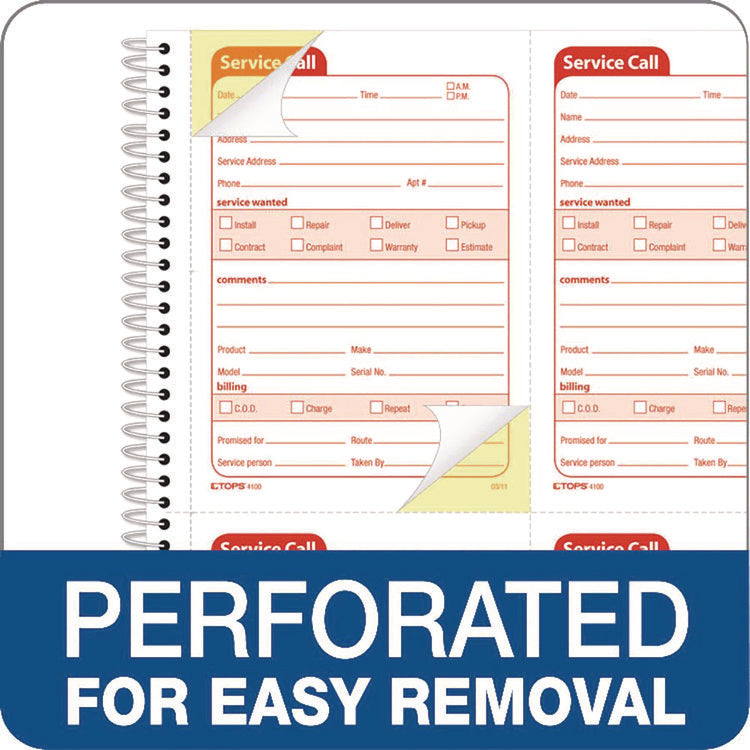 Service Call Book, Two-Part Carbonless, 5.5 x 3.88, 4 Forms/Sheet, 200 Forms Total