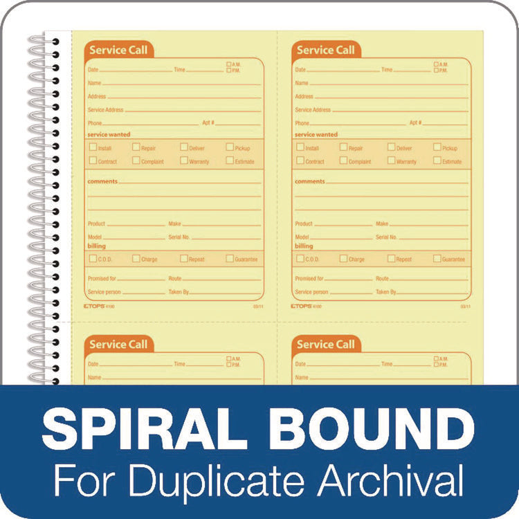 Service Call Book, Two-Part Carbonless, 5.5 x 3.88, 4 Forms/Sheet, 200 Forms Total