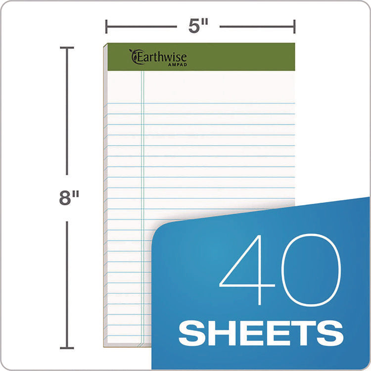 Earthwise By Ampad Recycled Paper Legal Pads, Wide/legal Rule, 40 White 5 X 8 Sheets, 6/pack