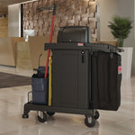 High Security Housekeeping Cart, Plastic, 1 Shelf, 3 Bins, 23.19 x 53.23 x 53.02, Black