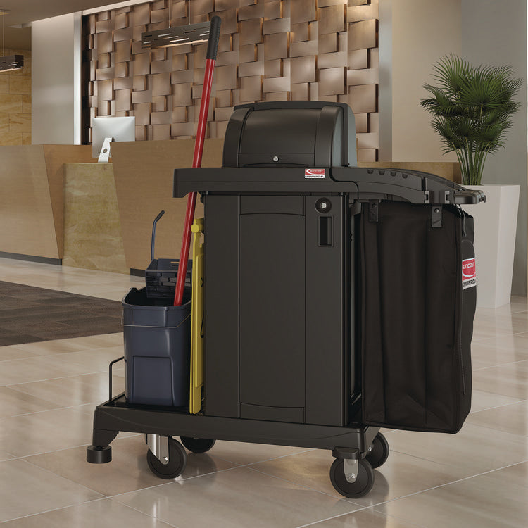 High Security Housekeeping Cart, Plastic, 1 Shelf, 3 Bins, 23.19 x 53.23 x 53.02, Black