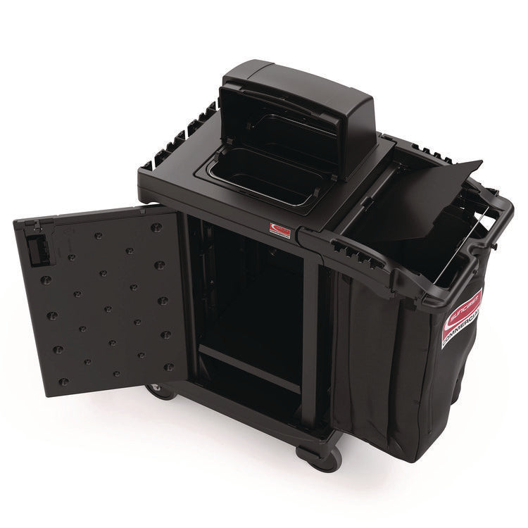 High Security Housekeeping Cart, Plastic, 1 Shelf, 3 Bins, 23.19 x 53.23 x 53.02, Black