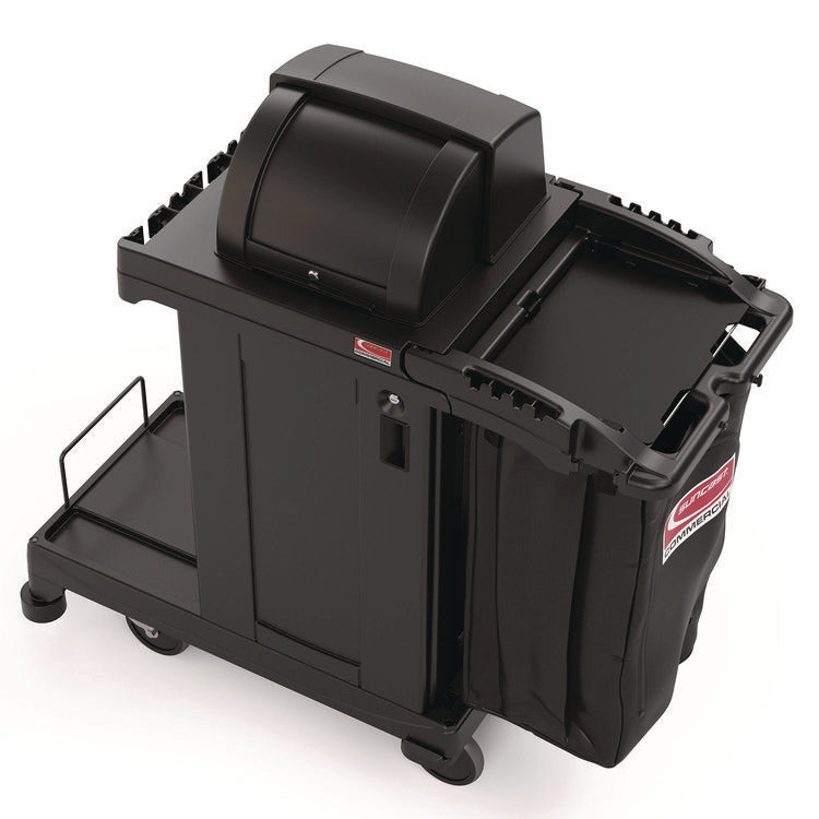 High Security Housekeeping Cart, Plastic, 1 Shelf, 3 Bins, 23.19 x 53.23 x 53.02, Black