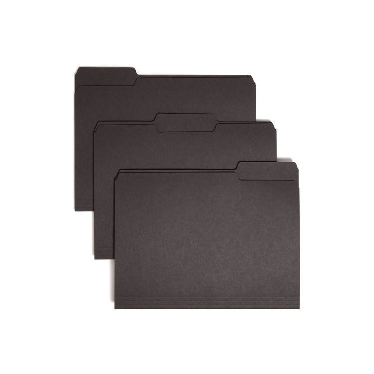 Interior File Folders, 1/3-Cut Tabs: Assorted, Letter Size, 0.75" Expansion, Black/Gray, 100/Box