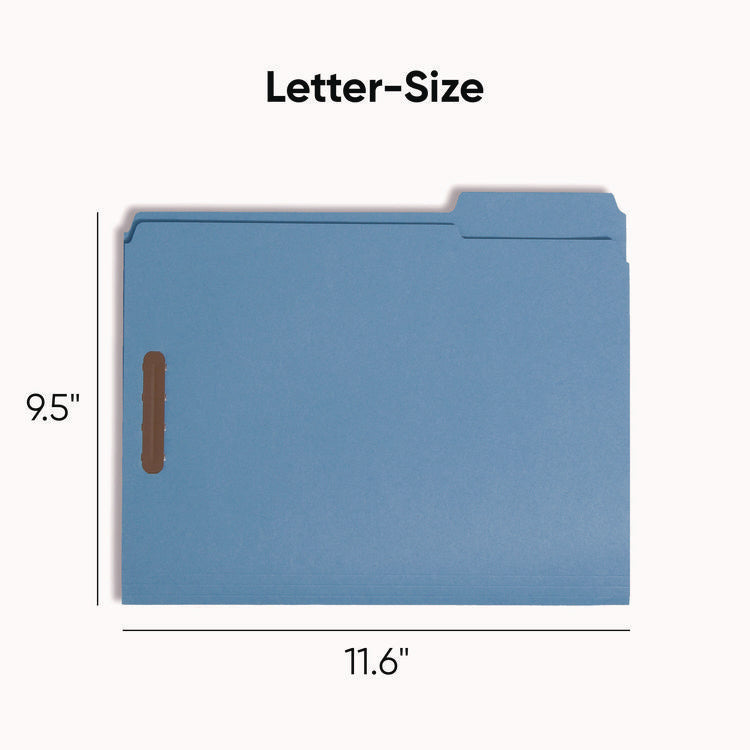 Top Tab Colored Fastener Folders, 0.75" Expansion, 2 Fasteners, Letter Size, Blue Exterior, 50/Box