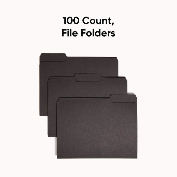 Interior File Folders, 1/3-Cut Tabs: Assorted, Letter Size, 0.75" Expansion, Black/Gray, 100/Box