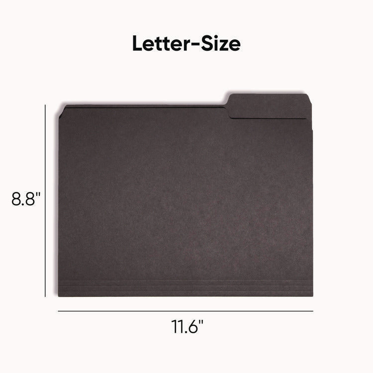 Interior File Folders, 1/3-Cut Tabs: Assorted, Letter Size, 0.75" Expansion, Black/Gray, 100/Box