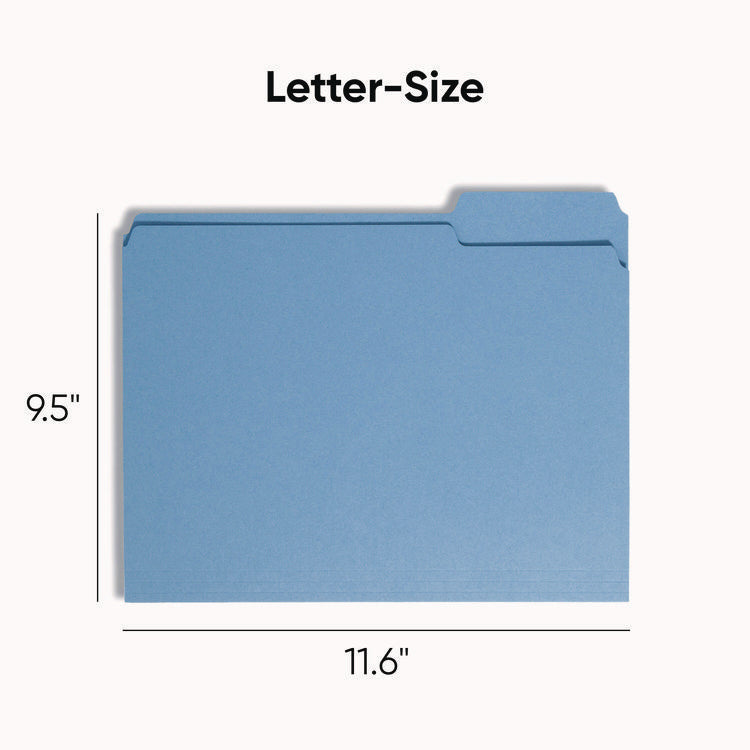 Colored File Folders, 1/3-Cut Tabs: Assorted, Letter Size, 0.75" Expansion, Blue, 100/Box