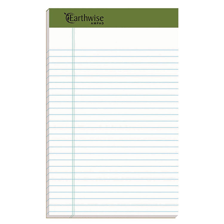 Earthwise By Ampad Recycled Writing Pad, Narrow Rule, Politex Green Headband, 50 White 5 X 8 Sheets, Dozen