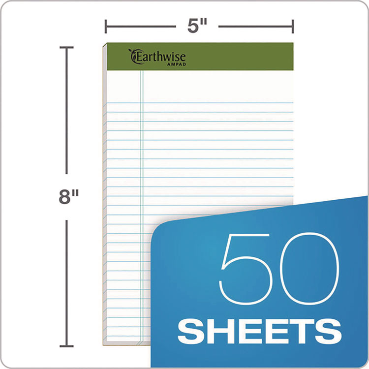Earthwise By Ampad Recycled Writing Pad, Narrow Rule, Politex Green Headband, 50 White 5 X 8 Sheets, Dozen
