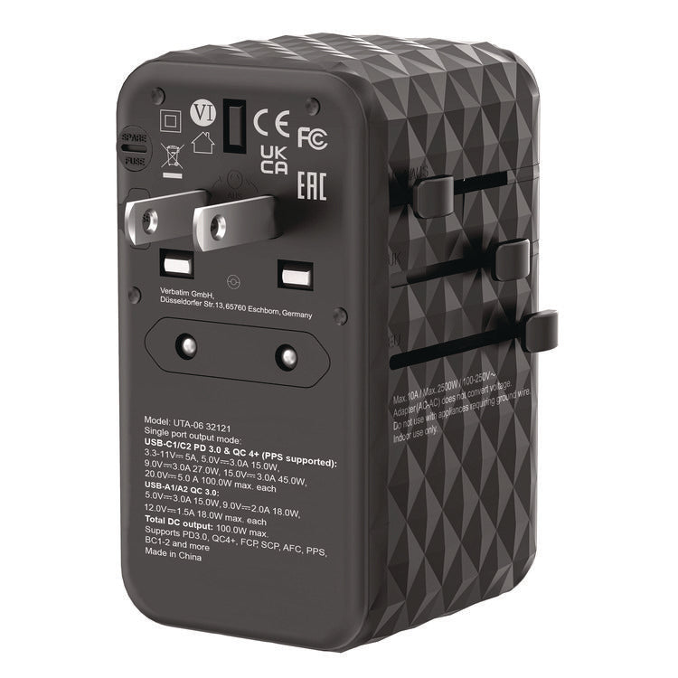 UTA-06 Gan III Universal Travel Adapter, (2) USB-A/(2) USB-C/Quick Charge 4+
