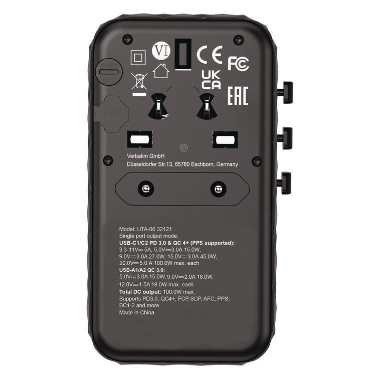 UTA-06 Gan III Universal Travel Adapter, (2) USB-A/(2) USB-C/Quick Charge 4+