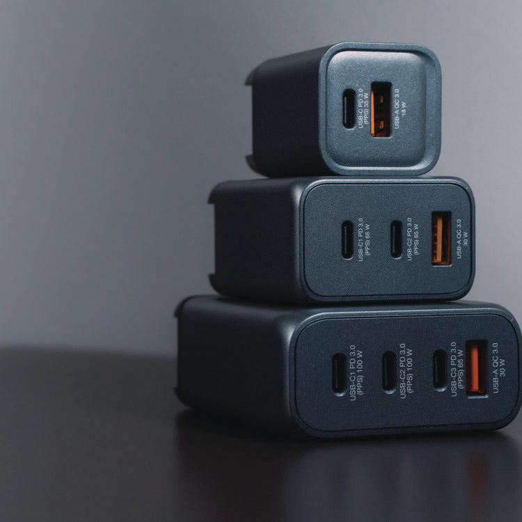 65 W 3-Port GaN Wall Charger, Black/Gray
