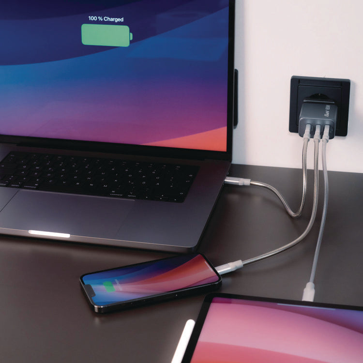 65 W 3-Port GaN Wall Charger, Black/Gray