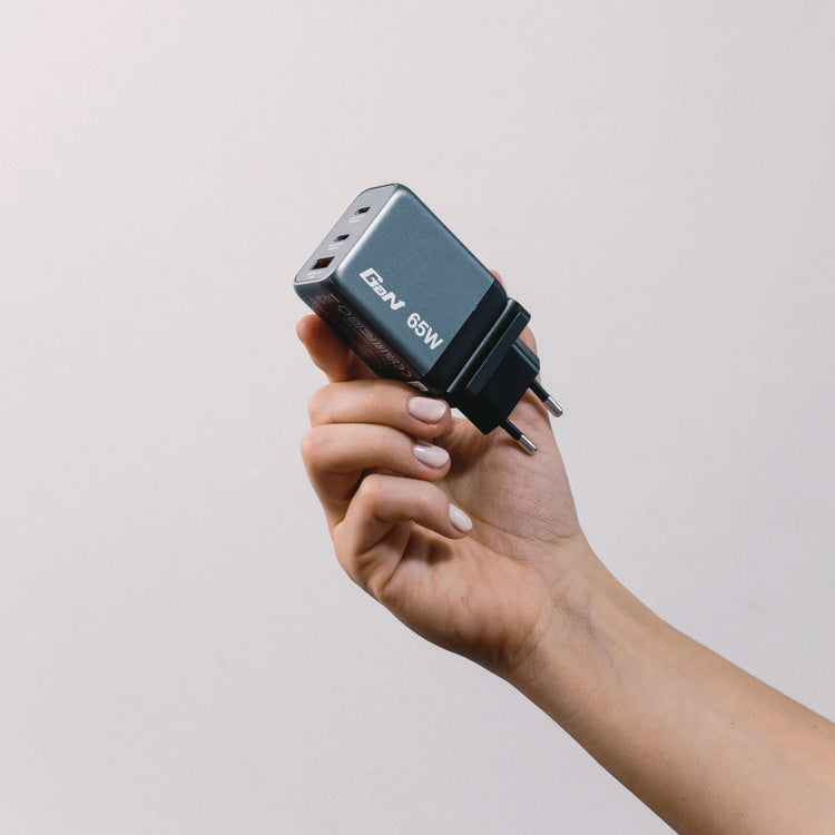 65 W 3-Port GaN Wall Charger, Black/Gray