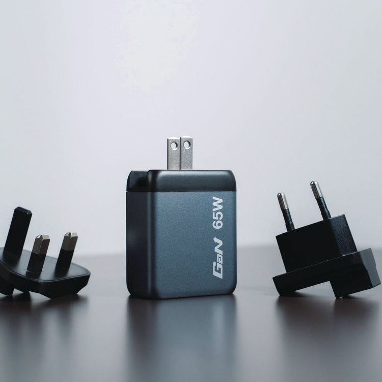 65 W 3-Port GaN Wall Charger, Black/Gray