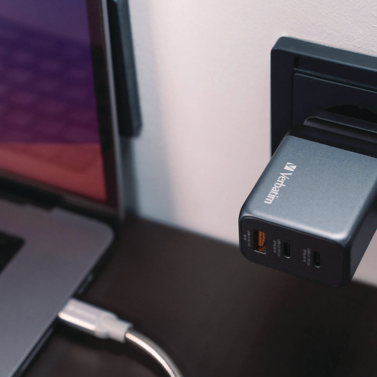 65 W 3-Port GaN Wall Charger, Black/Gray