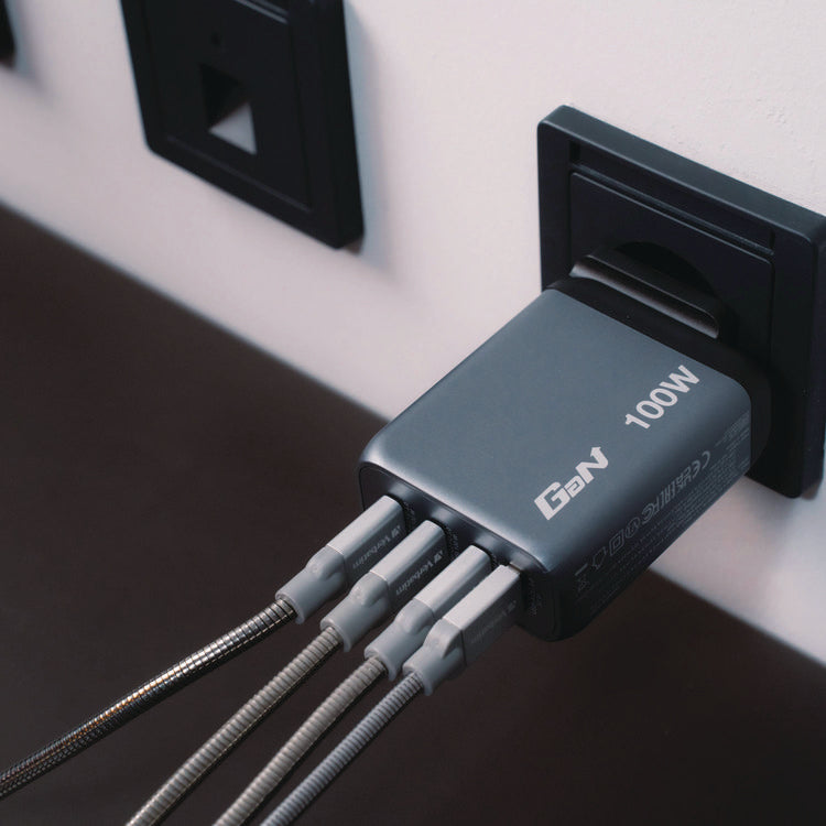 140 W 4-Port GaN Wall Charger, Black/Gray