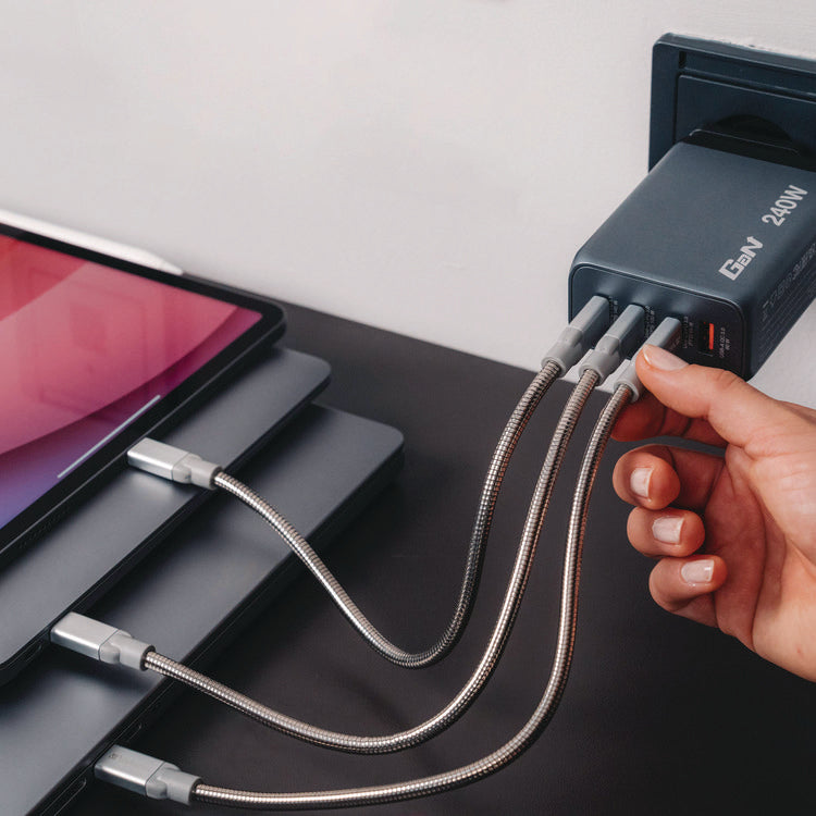 240 W 4-Port GaN Wall Charger, Black/Gray