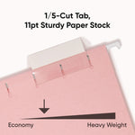 Colored Hanging File Folders with 1/5 Cut Tabs, Letter Size, 1/5-Cut Tabs, Pink, 25/Box