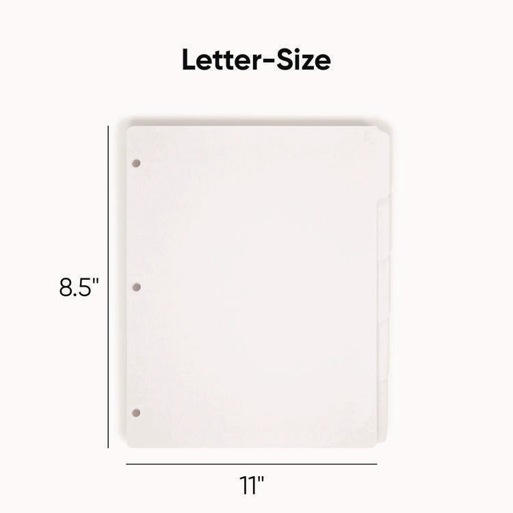 Three-Ring Binder Index Divider, 5-Tab, 11 X 8.5, White, 20 Sets