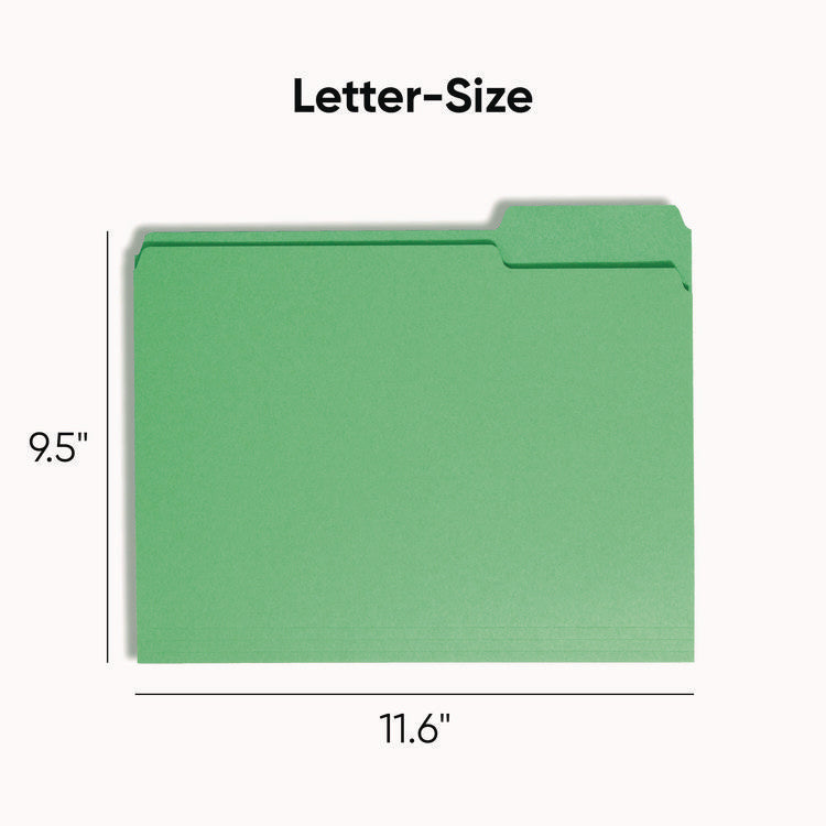 Colored File Folders, 1/3-Cut Tabs: Assorted, Letter Size, 0.75" Expansion, Green, 100/Box