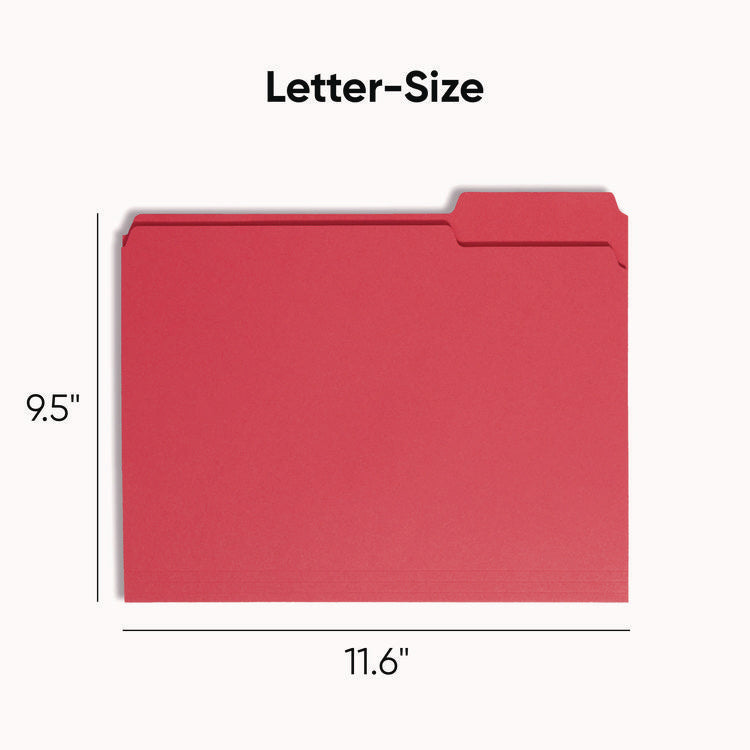 Colored File Folders, 1/3-Cut Tabs: Assorted, Letter Size, 0.75" Expansion, Red, 100/Box