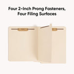 Fastener Folder with Divider, 0.75" Expansion, 1 Divider, 4 Fasteners, Letter Size, Manila Exterior, 50/Box