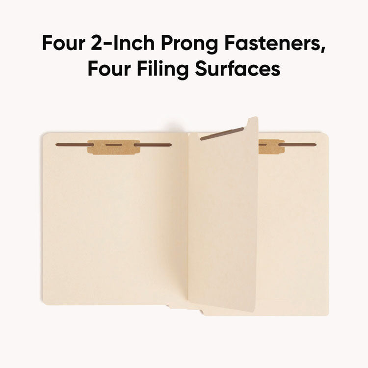 Fastener Folder with Divider, 0.75" Expansion, 1 Divider, 4 Fasteners, Letter Size, Manila Exterior, 50/Box