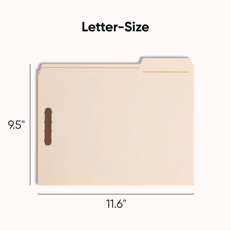 Top Tab Fastener Folders, 1/3-Cut Tabs: Assorted, 0.75" Expansion, 2 Fasteners, Letter Size, Manila Exterior, 50/Box