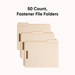 Top Tab Fastener Folders, 1/3-Cut Tabs: Assorted, 0.75" Expansion, 2 Fasteners, Letter Size, Manila Exterior, 50/Box