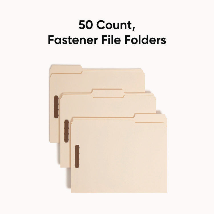 Top Tab Fastener Folders, 1/3-Cut Tabs: Assorted, 0.75" Expansion, 2 Fasteners, Letter Size, Manila Exterior, 50/Box