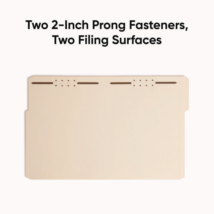 Top Tab Fastener Folders, 1/3-Cut Tabs: Assorted, 0.75" Expansion, 2 Fasteners, Letter Size, Manila Exterior, 50/Box